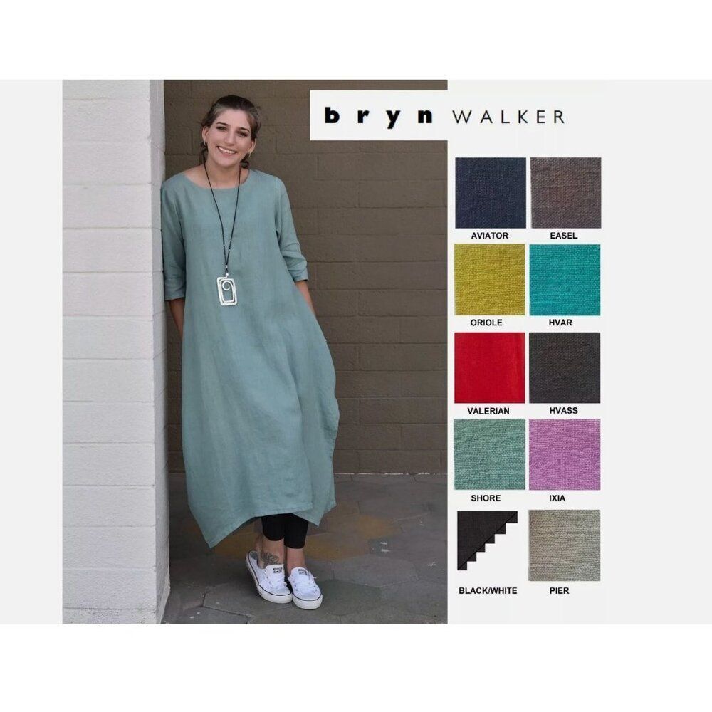 NWT Bryn Walker Size Small PILKINGTON DRESS Shore Blue Pacific Linen 3/4 Sleeve